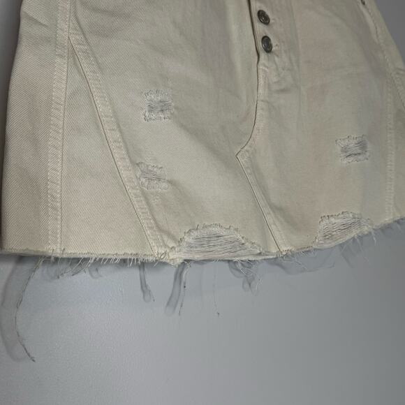 We The Free Distressed Ivory Denim Mini Skirt Button Fly Women Size 28 - Picture 4 of 9